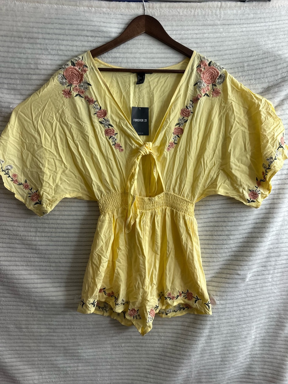 Forever 21 Yellow Floral Embroidered Tie-Front Camisole